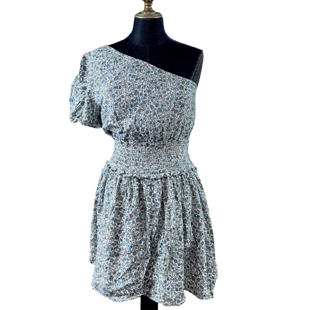 American Eagle Outfitters Dress Mini One Shoulder Floral Blue Green White Large